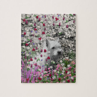 Violet in Flowers – White Westie Dog Jigsaw Puzzle