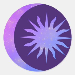 Violet Indigo Purple Moon & Sun Zen Classic Round Sticker
