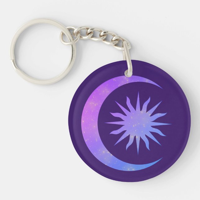 Violet Indigo Purple Moon & Sun Zen Key Ring (Front)