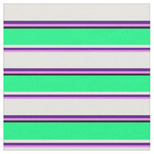 Violet, Indigo, White, Green, and Black Stripes Fabric