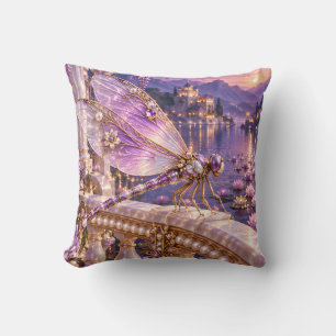 Violet Jewelled Dragonfly Sunset Lake Balcony Cushion