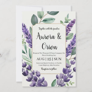 violet lavender and eucalyptus wedding invitations