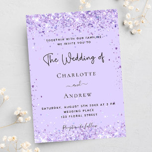Violet lavender confetti elegant wedding invitation postcard