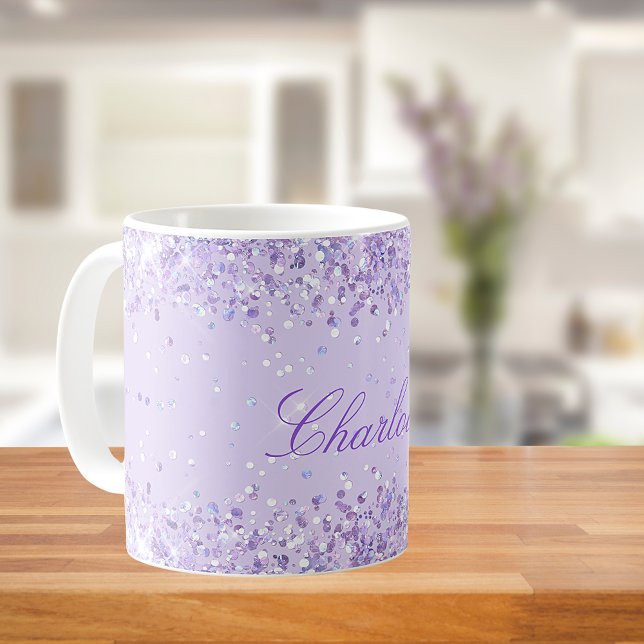 Violet lavender confetti name script elegant coffee mug (Creator Uploaded)