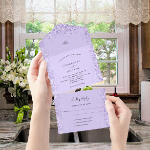 Violet lavender confetti rsvp wedding all in one invitation