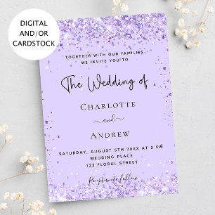 Violet lavender confetti script wedding invitation