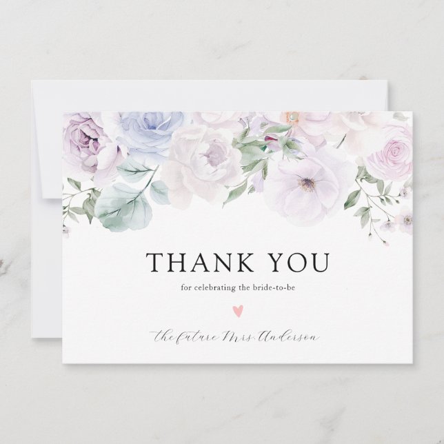 Violet Lavender Floral Bridal Shower Thank You Card (Front)