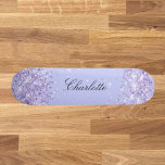 Violet lavender glitter dust name elegant skateboard<br><div class="desc">A violet,  lavender coloured background. Personalise and add your name.  Decorated with faux glitter dust. The name is written with a modern hand lettered style script.</div>