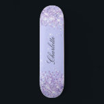 Violet lavender glitter dust name elegant skateboard<br><div class="desc">A violet,  lavender coloured background. Personalise and add your name.  Decorated with faux glitter dust. The name is written with a modern hand lettered style script.</div>