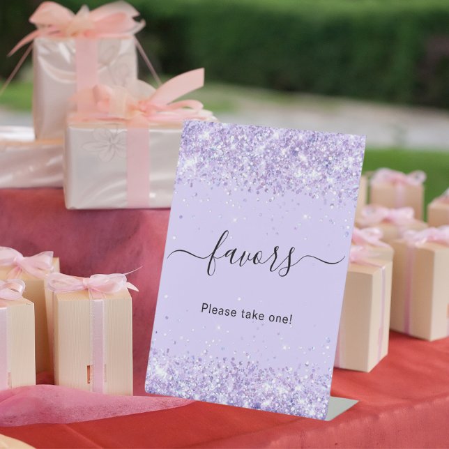 Violet lavender glitter party favour pedestal sign (Creator Uploaded)