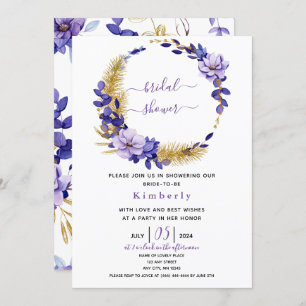 Violet Lavender & Gold Floral Bridal Shower Invitation