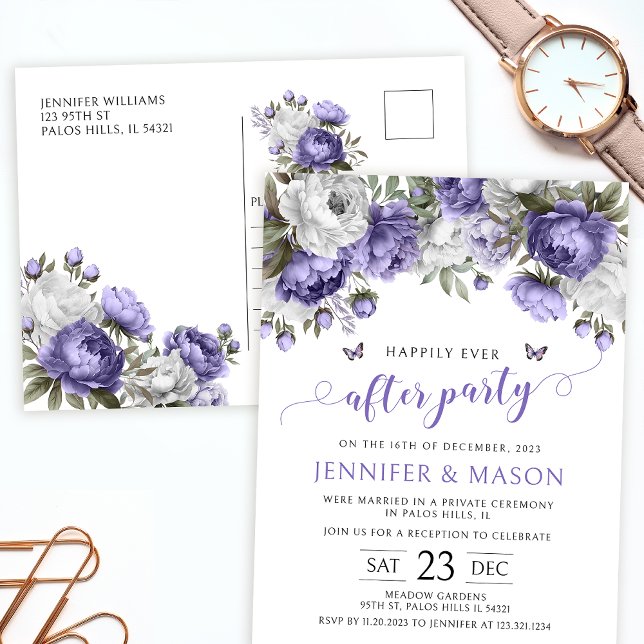 Violet lavender happily ever after party postcard (Creator Uploaded)