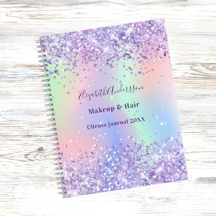 Violet lavender holographic name business  notebook