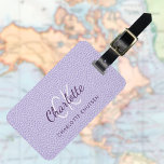 Violet lavender leather monogram name luggage tag<br><div class="desc">Violet,  lavender coloured faux leather print as background. Personalise and add your first name monogram letters and full name on the front. Your contact information on the back.  Purple and white text.</div>
