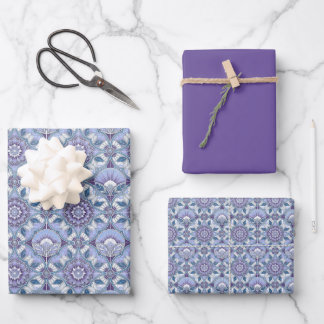 Violet, Lavender, Lilac, Blues & White Art Deco  Wrapping Paper Sheet