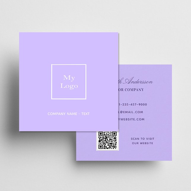 Violet lavender logo QR code elegant Square Business Card (Creator Uploaded)