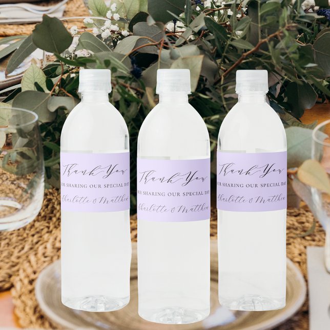 Violet lavender modern script wedding thank you water bottle label (Creator Uploaded)