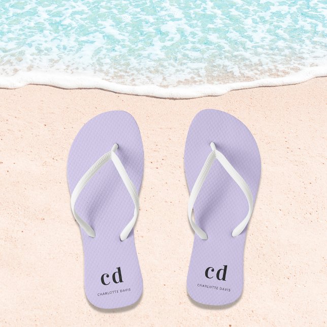 Violet lavender monogram initials name thongs (Creator Uploaded)