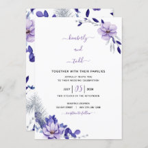 Violet Lavender & Silver Floral Wedding Invitation