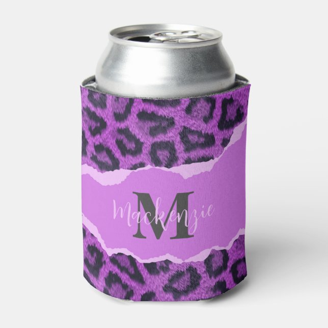 Violet Leopard Print Can Cooler (Can Front)