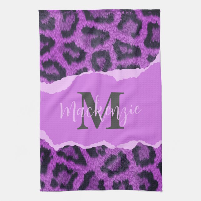 Violet Leopard Print Tea Towel (Vertical)