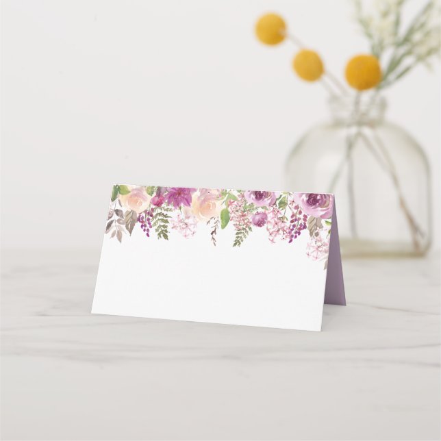 Violet Lilac Flowers Wedding Folded Place Card (Front)