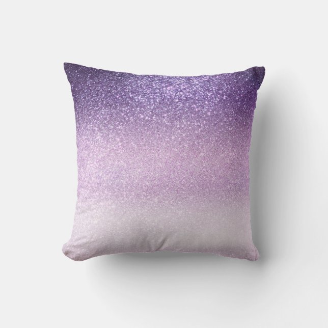Violet Lilac Pastel Purple Triple Glitter Ombre Cushion (Front)