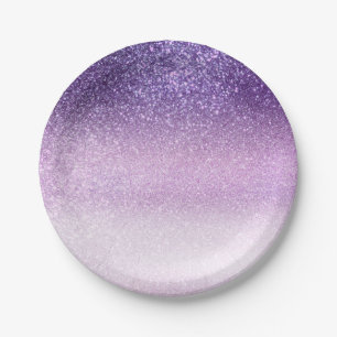 Violet Lilac Pastel Purple Triple Glitter Ombre Paper Plate