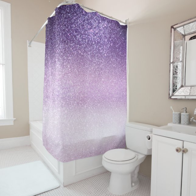 Violet Lilac Pastel Purple Triple Glitter Ombre Shower Curtain (In Situ)