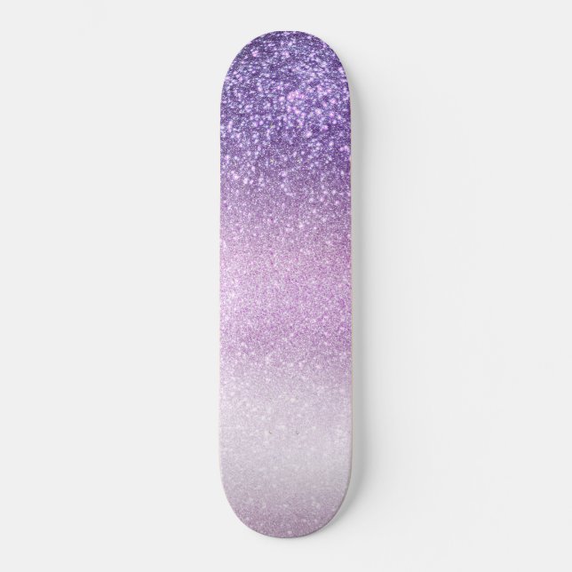 Violet Lilac Pastel Purple Triple Glitter Ombre Skateboard (Front)