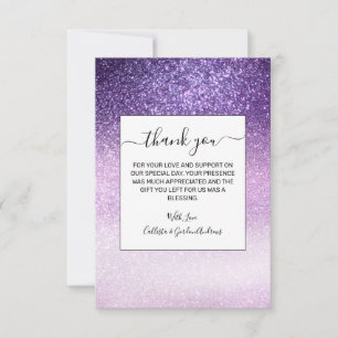 Violet Lilac Pastel Purple Triple Glitter Ombre Thank You Card