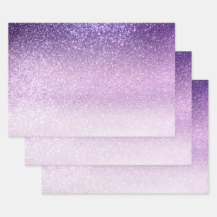 Violet Lilac Pastel Purple Triple Glitter Ombre Wrapping Paper Sheet