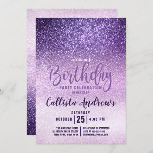 Violet Lilac Purple Triple Glitter Ombre Birthday Invitation