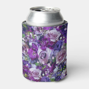 Violet Lilac Rose Flowers Garden Pattern Can Cooler
