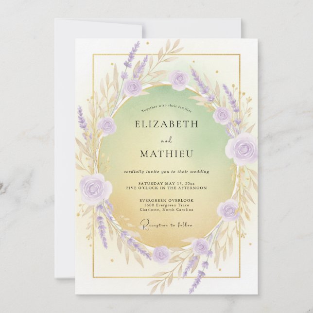 Violet Lilac Wreath Wedding Invitation (Front)