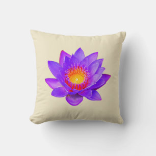 Violet Lotus Flower on Light Champagne Beige Cushion