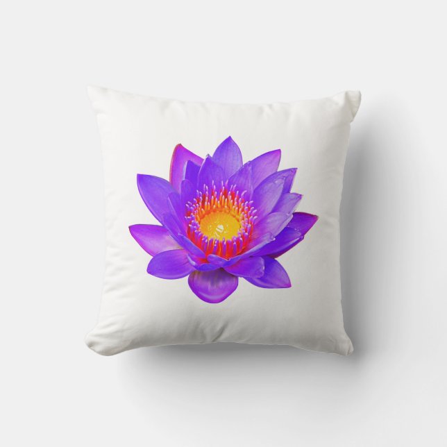 Violet Lotus Flower on White Throw Pillow (Front)