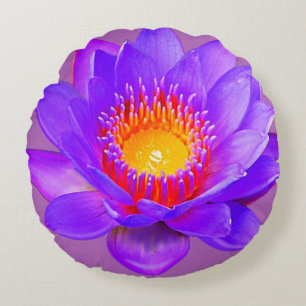Violet Lotus Flower Round Cushion