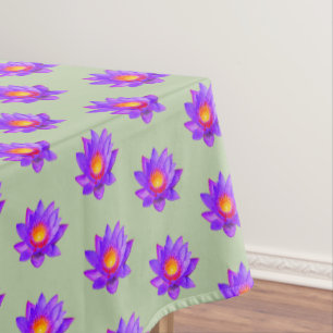 Violet Lotus Flowers on Laurel Green Tablecloth