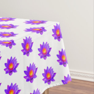 Violet Lotus Flowers on White Tablecloth