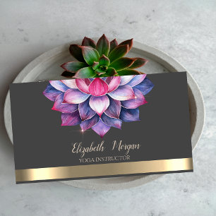 Violet Lotus Gold Stripe Yoga Instructor Business Card