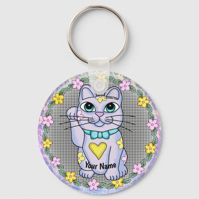 Violet Lucky Cat  keychain (Front)
