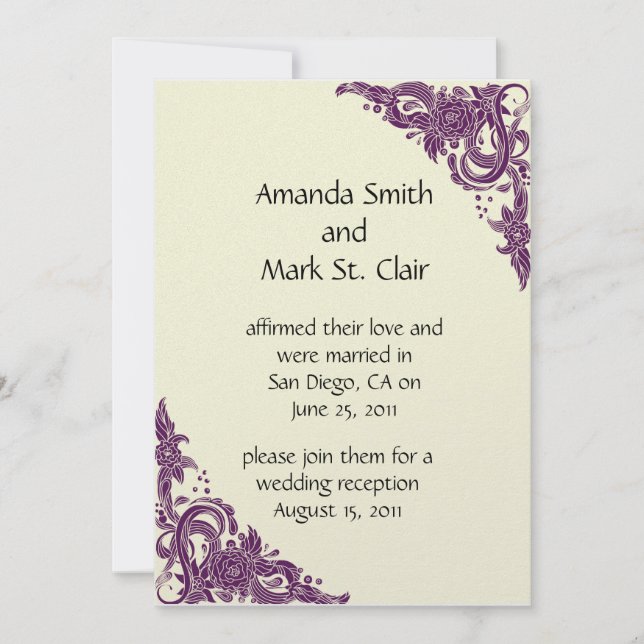 Violet Magenta and Ivory Post Wedding Reception In Invitation (Front)