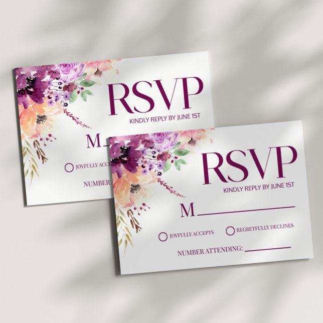 Violet Magenta Purple Elegant Wedding RSVP Card (Creator Uploaded)