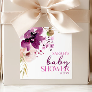 Violet Magenta Purple Floral Baby Shower Square Sticker