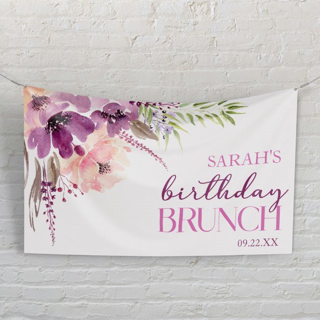 Violet Magenta Purple Floral Birthday Brunch Banner (Creator Uploaded)