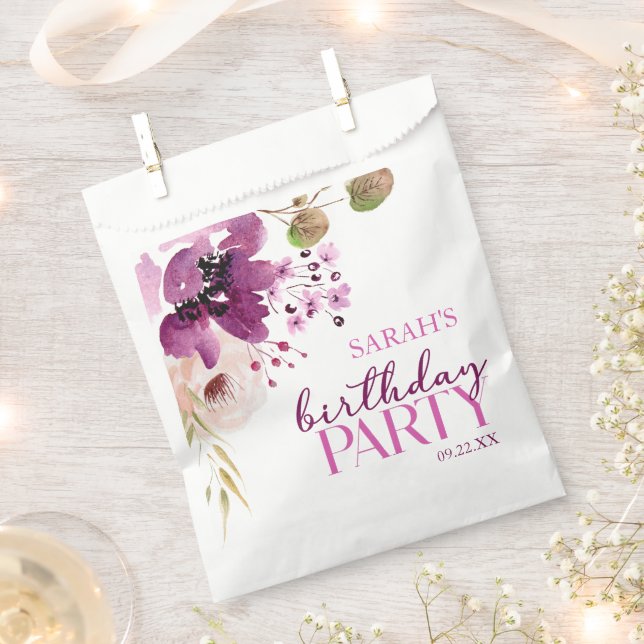 Violet Magenta Purple Floral Birthday Party Favour Bag (Clipped)