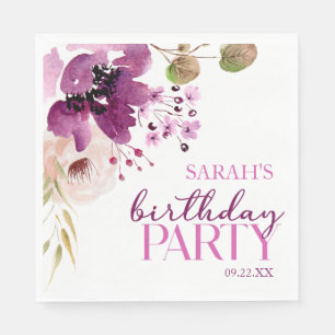 Violet Magenta Purple Floral Birthday Party Napkin