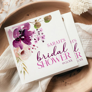 Violet Magenta Purple Floral Bridal Shower Napkin