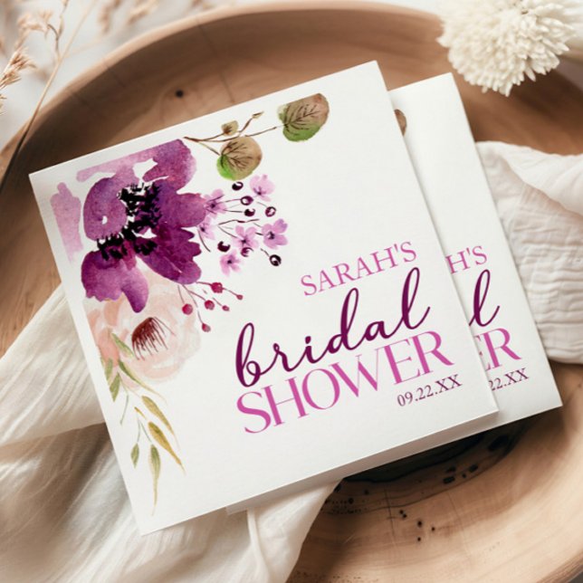 Violet Magenta Purple Floral Bridal Shower Napkin (Creator Uploaded)